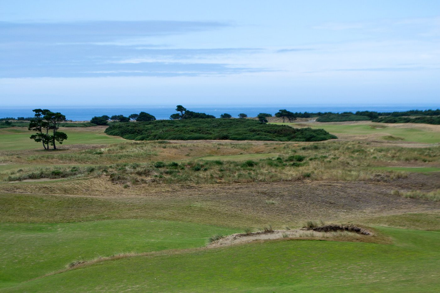 Sand dunes, gorse and fairways running toward the Pacific at Bandon Dunes Golf Resort