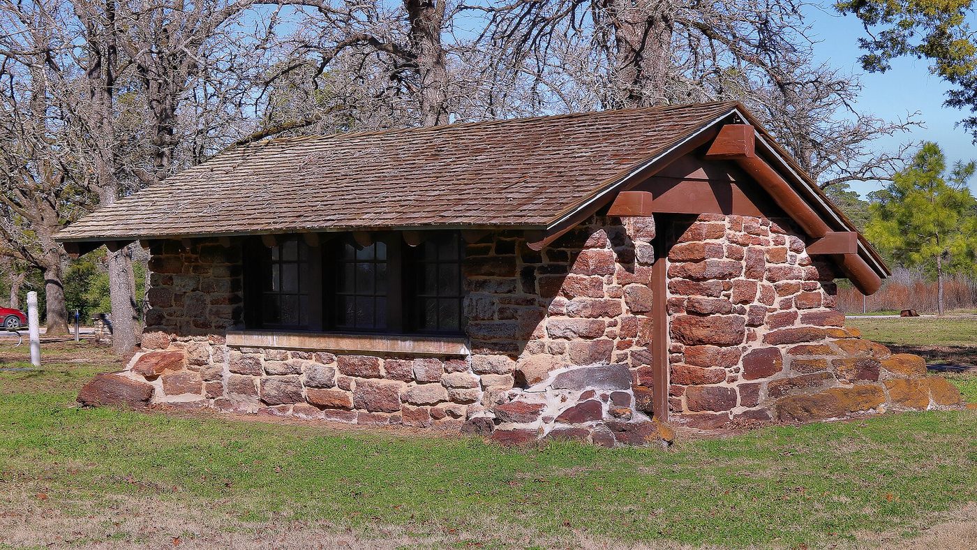 The stone golf starter house built by the Civilian Conservation Corps at Bastrop State Park in Texas